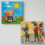 Dudu Gift Okul Etkinliği-2'li Tuval Boyama Seti. 20X20 cm Uv Baskı 6 Akrilik Boya 1 FIRÇA-MODEL-356