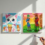 Dudu Gift Okul Etkinliği-2'li Tuval Boyama Seti. 20X20 cm Uv Baskı 6 Akrilik Boya 1 FIRÇA-MODEL-360