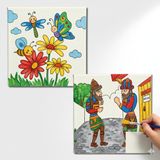 Dudu Gift Okul Etkinliği-2'li Tuval Boyama Seti. 20X20 cm Uv Baskı 6 Akrilik Boya 1 FIRÇA-MODEL-361