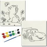 Dudu Gift Okul Etkinliği-2'li Tuval Boyama Seti. 20X20 cm Uv Baskı 6 Akrilik Boya 1 FIRÇA-MODEL-369