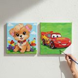 Dudu Gift Okul Etkinliği-2'li Tuval Boyama Seti. 20X20 cm Uv Baskı 6 Akrilik Boya 1 FIRÇA-MODEL-374