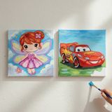 Dudu Gift Okul Etkinliği-2'li Tuval Boyama Seti. 20X20 cm Uv Baskı 6 Akrilik Boya 1 FIRÇA-MODEL-376