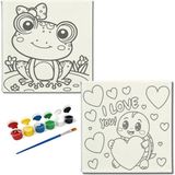 Dudu Gift Okul Etkinliği-2'li Tuval Boyama Seti. 20X20 cm Uv Baskı 6 Akrilik Boya 1 FIRÇA-MODEL-382