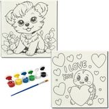 Dudu Gift Okul Etkinliği-2'li Tuval Boyama Seti. 20X20 cm Uv Baskı 6 Akrilik Boya 1 FIRÇA-MODEL-383