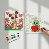 Dudu Gift Okul Etkinliği-2'li Tuval Boyama Seti. 20X20 cm Uv Baskı 6 Akrilik Boya 1 FIRÇA-MODEL-384