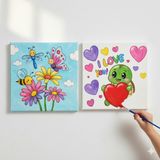 Dudu Gift Okul Etkinliği-2'li Tuval Boyama Seti. 20X20 cm Uv Baskı 6 Akrilik Boya 1 FIRÇA-MODEL-385