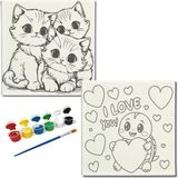 Dudu Gift Okul Etkinliği-2'li Tuval Boyama Seti. 20X20 cm Uv Baskı 6 Akrilik Boya 1 FIRÇA-MODEL-387