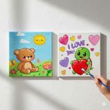 Dudu Gift Okul Etkinliği-2'li Tuval Boyama Seti. 20X20 cm Uv Baskı 6 Akrilik Boya 1 FIRÇA-MODEL-390