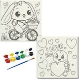 Dudu Gift Okul Etkinliği-2'li Tuval Boyama Seti. 20X20 cm Uv Baskı 6 Akrilik Boya 1 FIRÇA-MODEL-394
