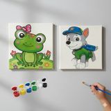 Dudu Gift Okul Etkinliği-2'li Tuval Boyama Seti. 20X20 cm Uv Baskı 6 Akrilik Boya 1 FIRÇA-MODEL-397