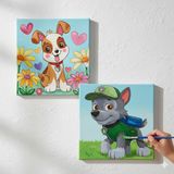 Dudu Gift Okul Etkinliği-2'li Tuval Boyama Seti. 20X20 cm Uv Baskı 6 Akrilik Boya 1 FIRÇA-MODEL-399
