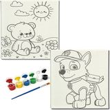 Dudu Gift Okul Etkinliği-2'li Tuval Boyama Seti. 20X20 cm Uv Baskı 6 Akrilik Boya 1 FIRÇA-MODEL-405
