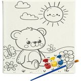 Dudu Gift Okul Etkinliği Tuval Boyama Seti 20 x 20 cm Uv Baskı 3 Akrilik Boya 1 Fırça model 015