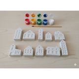 Dudu Gift Taş Tozu Boyama Seti- Mini Şehir - 10'lu Set + 6 Ana Renk Boya+Fırça