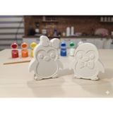 Dudu Gift Taş Tozu Boyama Seti- Penguenler - 2'li Set + 6 Ana Renk Boya+Fırça
