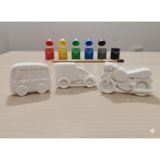 Dudu Gift Taş Tozu Boyama Seti- Taşıtlar - 3'lü Rastgele Set + 6 Ana Renk Boya+Fırça