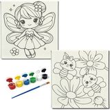 Dudu Gift TATİL-KARNE HEDİYESİ 2'li Tuval Boyama Seti 20 x 20 cm Uv Baskı 6 Akrilik Boya 1 Fırça model 168