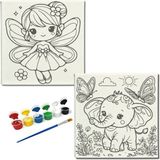 Dudu Gift TATİL-KARNE HEDİYESİ 2'li Tuval Boyama Seti 20 x 20 cm Uv Baskı 6 Akrilik Boya 1 Fırça model 169