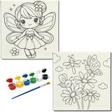 Dudu Gift TATİL-KARNE HEDİYESİ 2'li Tuval Boyama Seti 20 x 20 cm Uv Baskı 6 Akrilik Boya 1 Fırça model 172