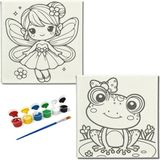 Dudu Gift TATİL-KARNE HEDİYESİ 2'li Tuval Boyama Seti 20 x 20 cm Uv Baskı 6 Akrilik Boya 1 Fırça model 173