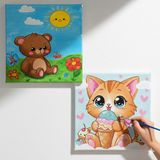 Dudu Gift TATİL-KARNE HEDİYESİ 2'li Tuval Boyama Seti 20 x 20 cm Uv Baskı 6 Akrilik Boya 1 Fırça model 182
