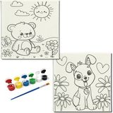 Dudu Gift TATİL-KARNE HEDİYESİ 2'li Tuval Boyama Seti 20 x 20 cm Uv Baskı 6 Akrilik Boya 1 Fırça model 185