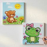 Dudu Gift TATİL-KARNE HEDİYESİ 2'li Tuval Boyama Seti 20 x 20 cm Uv Baskı 6 Akrilik Boya 1 Fırça model 186