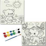 Dudu Gift TATİL-KARNE HEDİYESİ 2'li Tuval Boyama Seti 20 x 20 cm Uv Baskı 6 Akrilik Boya 1 Fırça model 190