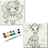 Dudu Gift TATİL-KARNE HEDİYESİ 2'li Tuval Boyama Seti 20 x 20 cm Uv Baskı 6 Akrilik Boya 1 Fırça model 191