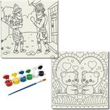 Dudu Gift TATİL-KARNE HEDİYESİ 2'li Tuval Boyama Seti 20X20 cm Uv Baskı 6 Akrilik Boya 1 FIRÇA-MODEL-204