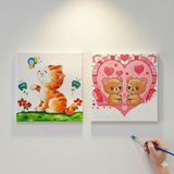 Dudu Gift TATİL-KARNE HEDİYESİ 2'li Tuval Boyama Seti 20X20 cm Uv Baskı 6 Akrilik Boya 1 FIRÇA-MODEL-205