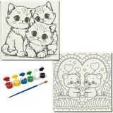 Dudu Gift TATİL-KARNE HEDİYESİ 2'li Tuval Boyama Seti 20X20 cm Uv Baskı 6 Akrilik Boya 1 FIRÇA-MODEL-206