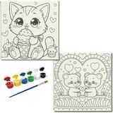 Dudu Gift TATİL-KARNE HEDİYESİ 2'li Tuval Boyama Seti 20X20 cm Uv Baskı 6 Akrilik Boya 1 FIRÇA-MODEL-207