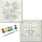 Dudu Gift TATİL-KARNE HEDİYESİ 2'li Tuval Boyama Seti 20X20 cm Uv Baskı 6 Akrilik Boya 1 FIRÇA-MODEL-208