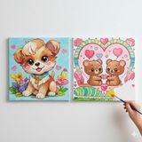 Dudu Gift TATİL-KARNE HEDİYESİ 2'li Tuval Boyama Seti 20X20 cm Uv Baskı 6 Akrilik Boya 1 FIRÇA-MODEL-210