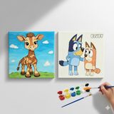Dudu Gift TATİL-KARNE HEDİYESİ 2'li Tuval Boyama Seti 20X20 cm Uv Baskı 6 Akrilik Boya 1 FIRÇA-MODEL-215
