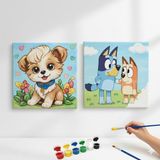 Dudu Gift TATİL-KARNE HEDİYESİ 2'li Tuval Boyama Seti 20X20 cm Uv Baskı 6 Akrilik Boya 1 FIRÇA-MODEL-218