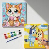 Dudu Gift TATİL-KARNE HEDİYESİ 2'li Tuval Boyama Seti 20X20 cm Uv Baskı 6 Akrilik Boya 1 FIRÇA-MODEL-221