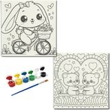 Dudu Gift TATİL-KARNE HEDİYESİ 2'li Tuval Boyama Seti 20X20 cm Uv Baskı 6 Akrilik Boya 1 FIRÇA-MODEL-223