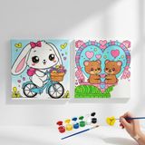 Dudu Gift TATİL-KARNE HEDİYESİ 2'li Tuval Boyama Seti 20X20 cm Uv Baskı 6 Akrilik Boya 1 FIRÇA-MODEL-229