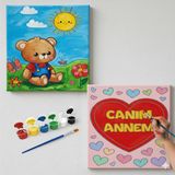 Dudu Gift TATİL-KARNE HEDİYESİ 2'li Tuval Boyama Seti 20X20 cm Uv Baskı 6 Akrilik Boya 1 FIRÇA-MODEL-234
