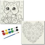 Dudu Gift TATİL-KARNE HEDİYESİ 2'li Tuval Boyama Seti 20X20 cm Uv Baskı 6 Akrilik Boya 1 FIRÇA-MODEL-254