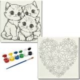 Dudu Gift TATİL-KARNE HEDİYESİ 2'li Tuval Boyama Seti 20X20 cm Uv Baskı 6 Akrilik Boya 1 FIRÇA-MODEL-255