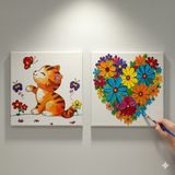 Dudu Gift TATİL-KARNE HEDİYESİ 2'li Tuval Boyama Seti 20X20 cm Uv Baskı 6 Akrilik Boya 1 FIRÇA-MODEL-256