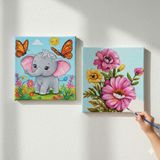Dudu Gift TATİL-KARNE HEDİYESİ 2'li Tuval Boyama Seti 20X20 cm Uv Baskı 6 Akrilik Boya 1 FIRÇA-MODEL-268