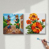Dudu Gift TATİL-KARNE HEDİYESİ 2'li Tuval Boyama Seti 20X20 cm Uv Baskı 6 Akrilik Boya 1 FIRÇA-MODEL-269