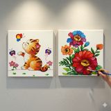 Dudu Gift TATİL-KARNE HEDİYESİ 2'li Tuval Boyama Seti 20X20 cm Uv Baskı 6 Akrilik Boya 1 FIRÇA-MODEL-270