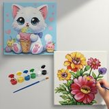 Dudu Gift TATİL-KARNE HEDİYESİ 2'li Tuval Boyama Seti 20X20 cm Uv Baskı 6 Akrilik Boya 1 FIRÇA-MODEL-272