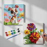 Dudu Gift TATİL-KARNE HEDİYESİ 2'li Tuval Boyama Seti 20X20 cm Uv Baskı 6 Akrilik Boya 1 FIRÇA-MODEL-274