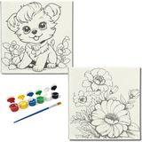 Dudu Gift TATİL-KARNE HEDİYESİ 2'li Tuval Boyama Seti 20X20 cm Uv Baskı 6 Akrilik Boya 1 FIRÇA-MODEL-275